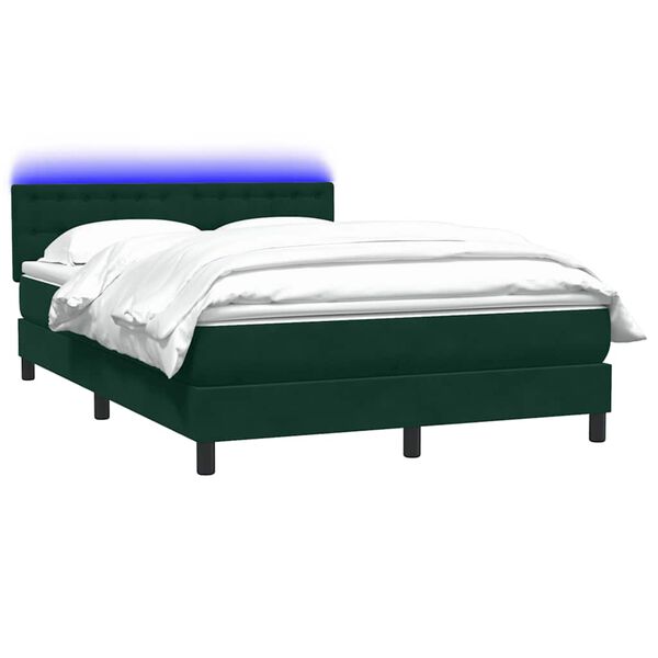 vidaXL Cama box spring con colch&oacute;n y LED terciopelo verde oscuro 160x220 cm