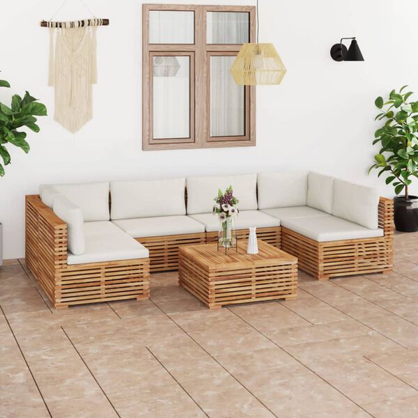 vidaXL Muebles de jard&iacute;n 7 pzas con cojines crema madera maciza teca