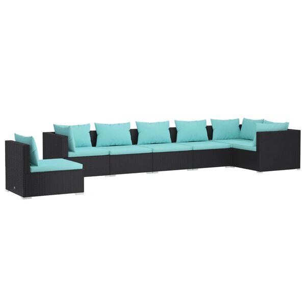 vidaXL Set de muebles de jard&iacute;n 7 pzas y cojines rat&aacute;n sint&eacute;tico negro