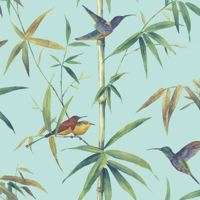 Noordwand Papel pintado Kolibri and Bamboo turquesa