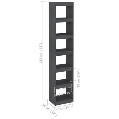 vidaXL Estantería/divisor de espacios madera de pino gris 40x30x199 cm