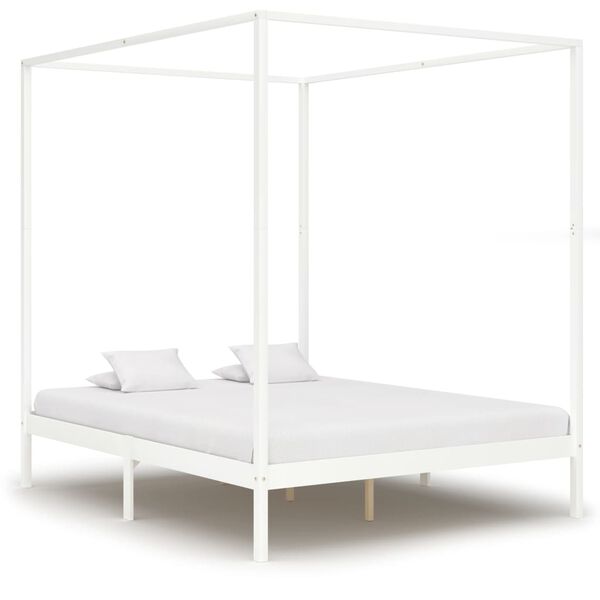 vidaXL Estructura de cama con dosel 2 cajones pino blanco 160x200 cm