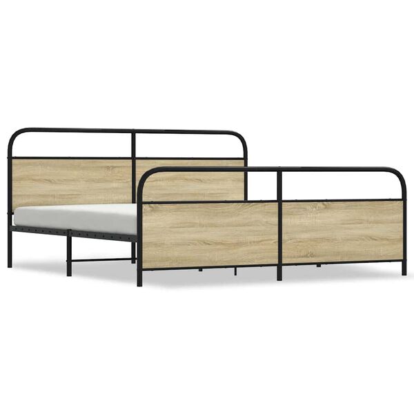 vidaXL Estructura de cama sin colch&oacute;n metal roble Sonoma 200x200 cm