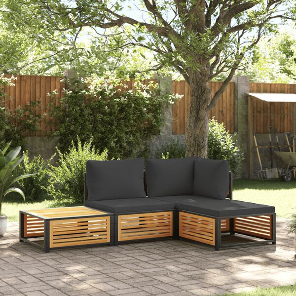 vidaXL Set sofás de jardín con cojines 4 pzas madera maciza de acacia