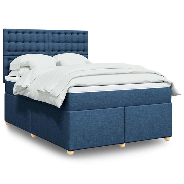 vidaXL Cama box spring con colch&oacute;n tela azul 140x190 cm