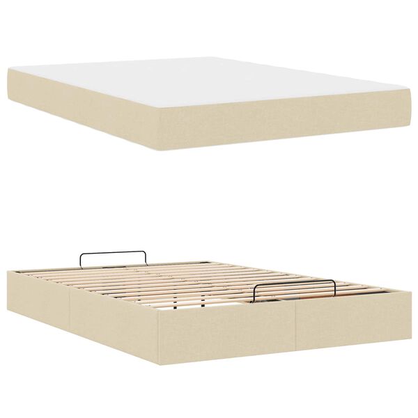 vidaXL Estructura de cama con colch&oacute;n con colch&oacute;n 2 pcs Crema tela