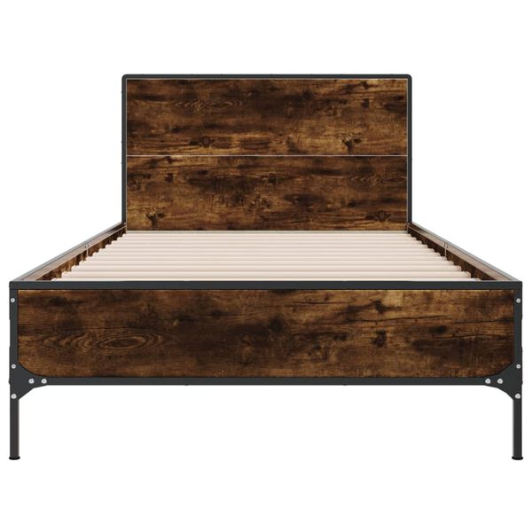 vidaXL Estructura cama madera ingenier&iacute;a metal roble ahumado 90x200 cm