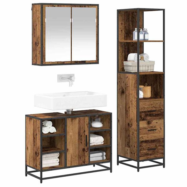 vidaXL Juego de muebles de ba&ntilde;o con caj&oacute;n 3 pcs Madera envejecida