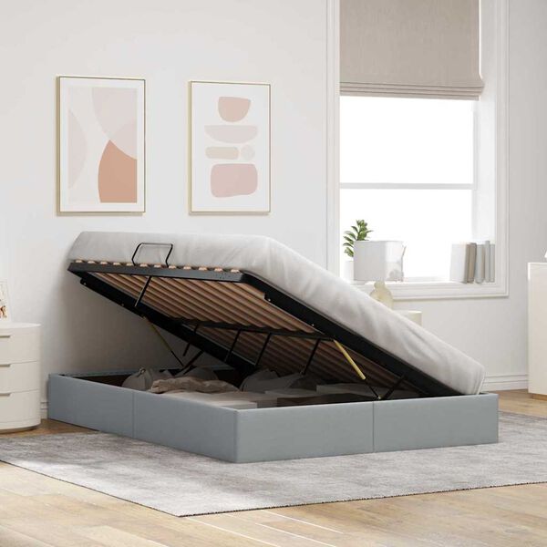 vidaXL Cama con almacenamiento Gris Claro 140 x 190 cm tela