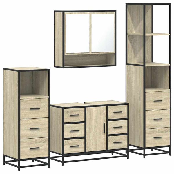 vidaXL Juego de muebles de ba&ntilde;o 4 pzas contrachapada roble sonoma