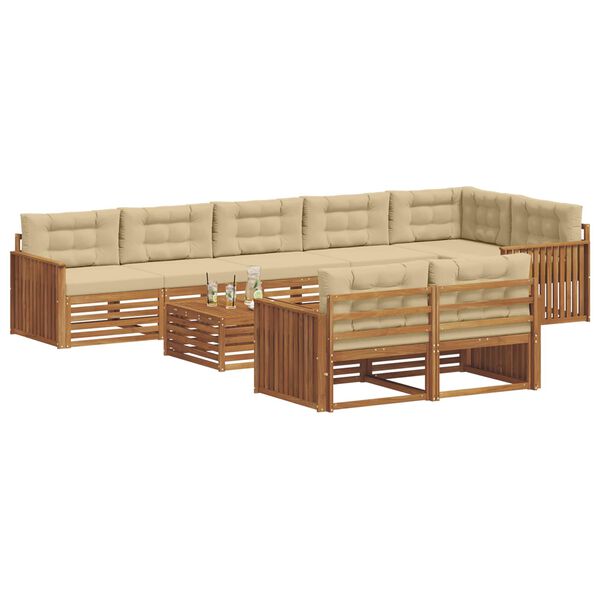 vidaXL Conjunto de sof&aacute;s de exterior con coj&iacute;n 9 pcs Natural y Beige
