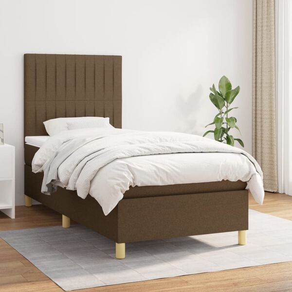 vidaXL Cama box spring con colch&oacute;n tela marr&oacute;n oscuro 90x190 cm