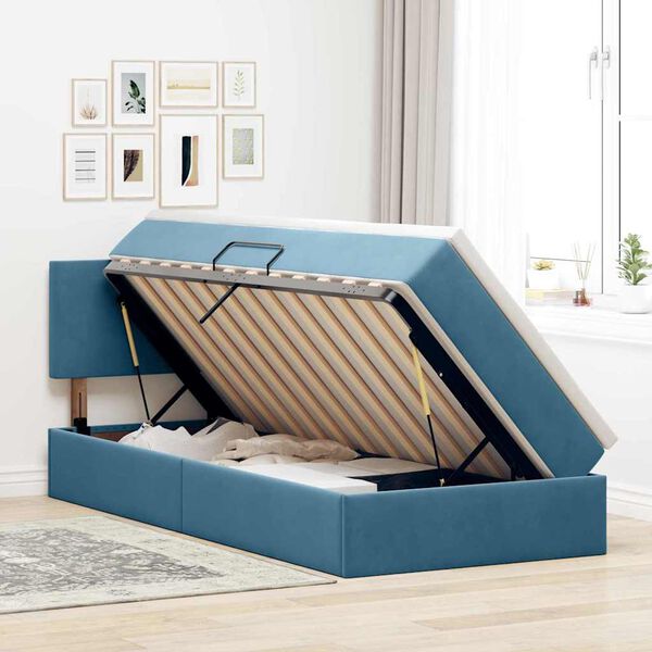 vidaXL Cama con almacenamiento Azul Oscuro 100 x 200 cm Terciopelo