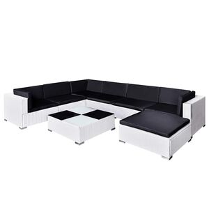 vidaXL Set muebles de jard&iacute;n 8 piezas y cojines rat&aacute;n sint&eacute;tico blanco