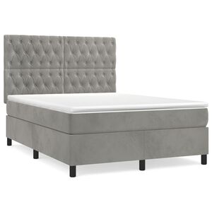vidaXL Cama box spring con colch&oacute;n terciopelo gris claro 140x190 cm
