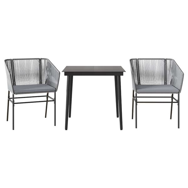 vidaXL Juego comedor jard&iacute;n 3 pzas cojines rat&aacute;n sint&eacute;tico vidrio gris