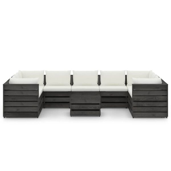 vidaXL Muebles de jard&iacute;n 10 piezas con cojines madera impregnada gris
