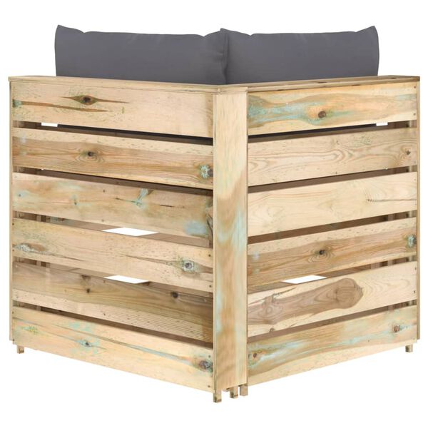 vidaXL Sofá de esquina seccional con cojines madera impregnada verde