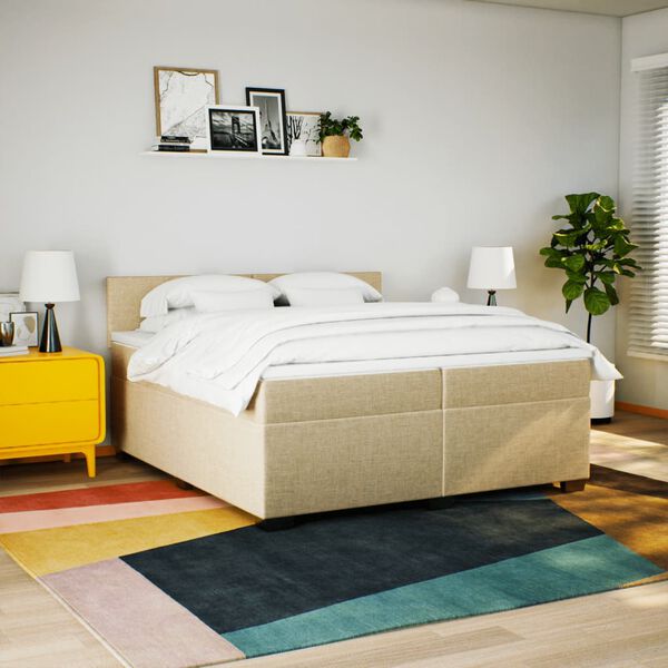 vidaXL Cama box spring con colch&oacute;n tela color crema 200x200 cm