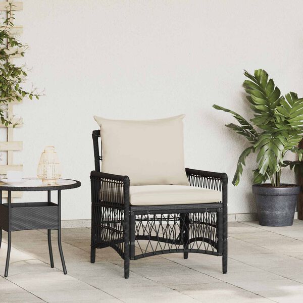 vidaXL Silla de Jard&iacute;n con coj&iacute;n Negro 73 x 61 x 77 cm rat&aacute;n sint&eacute;tico