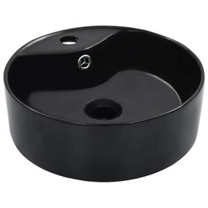 vidaXL Lavabo con rebosadero 36x13 cm cer&aacute;mica negro