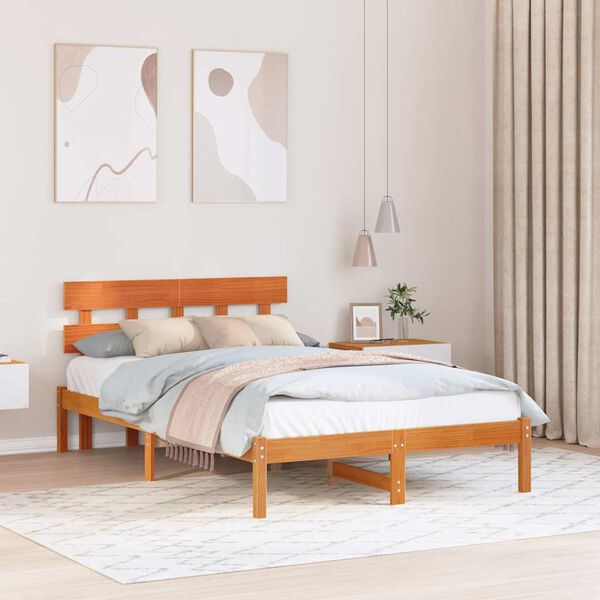 vidaXL Estructura de cama Marr&oacute;n 140 x 190 cm Madera maciza de Pino