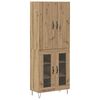 vidaXL Aparador alto 2 pcs Roble artesanal Madera tecnol&oacute;gica y vidrio