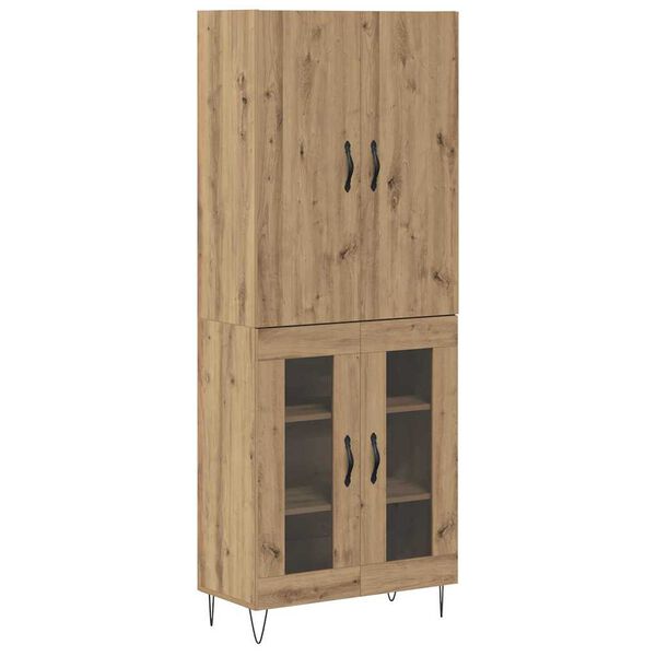 vidaXL Aparador alto 2 pcs Roble artesanal Madera tecnol&oacute;gica y vidrio