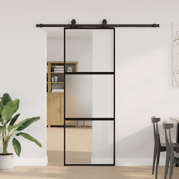 vidaXL Puerta corredera con herrajes negro 76x205 cm vidrio templado