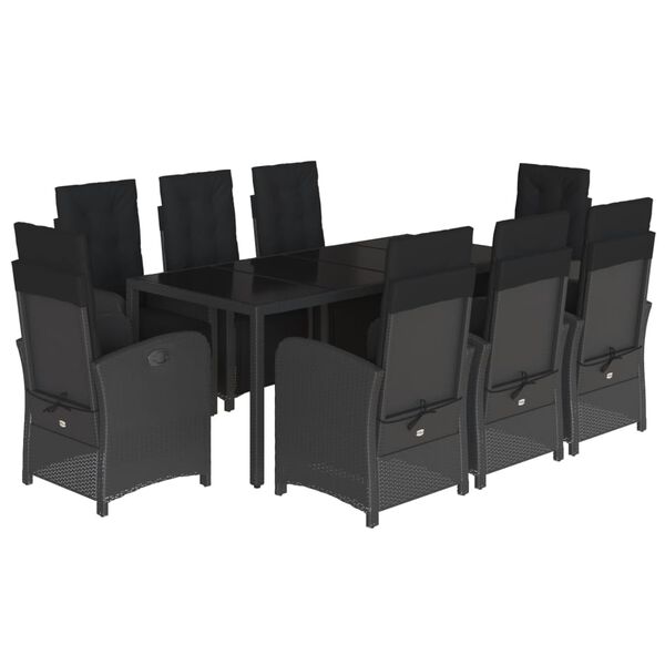 vidaXL Set de comedor de jard&iacute;n 9 pzas y cojines rat&aacute;n sint&eacute;tico negro