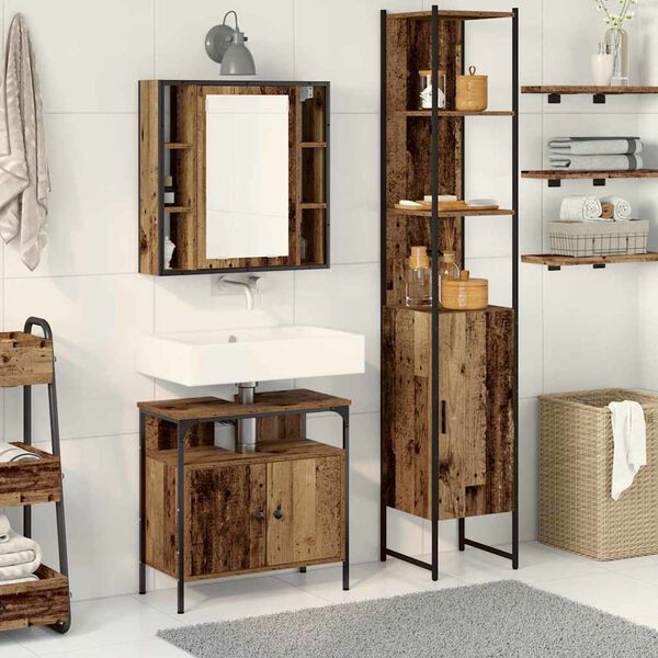 vidaXL Juego de muebles de baño con estante 3 pcs Madera Vieja