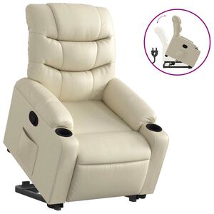 vidaXL Sill&oacute;n reclinable elevable cuero artificial color crema