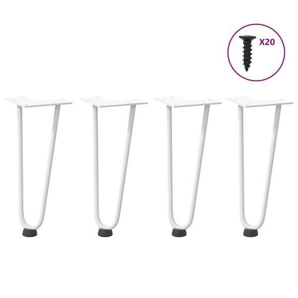 vidaXL Patas de horquilla para mesa de centro (4 unidades), color blanco, 30 cm, acero macizo