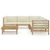 vidaXL Set de muebles de jardín 6 piezas bambú y cojines blanco crema
