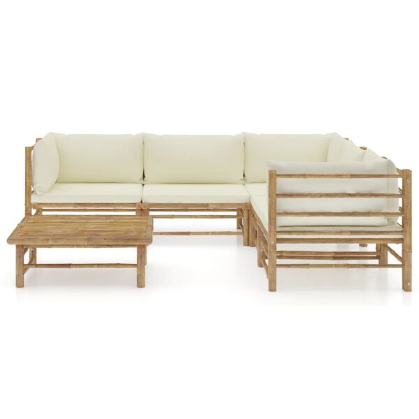 vidaXL Set de muebles de jardín 6 piezas bambú y cojines blanco crema