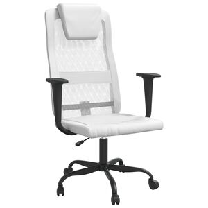 vidaXL Silla de oficina altura ajustable tela malla y cuero PE blanco