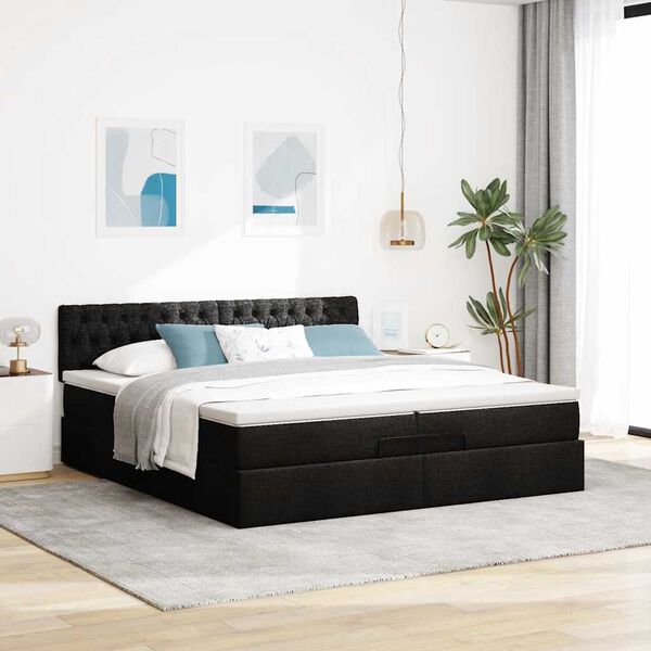 vidaXL Estructura de cama otomana con colch&oacute;n tela negra 200x200 cm