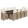 vidaXL Set de mesa y sillas de jard&iacute;n 11 pzas y cojines rat&aacute;n PE beige