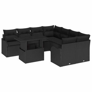 vidaXL Conjunto de sof&aacute;s de jard&iacute;n 9 uds. 8 plaza Negro