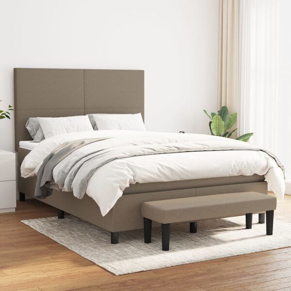vidaXL Cama box spring con colch&oacute;n tela gris taupe 140x200 cm