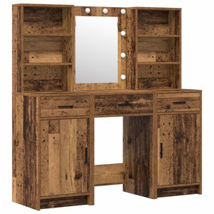 vidaXL Conjunto de mesa de vestidor con LED 3 pcs Madera vieja