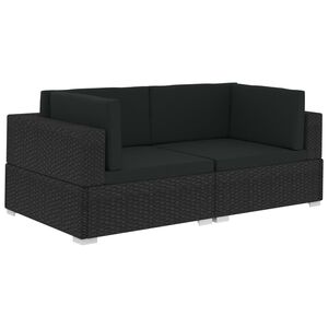 vidaXL Asiento seccional de esquina con cojines 2 pzas rat&aacute;n PE negro