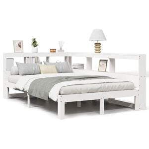 vidaXL Cama con estanter&iacute;a sin colch&oacute;n madera maciza blanca 135x190 cm