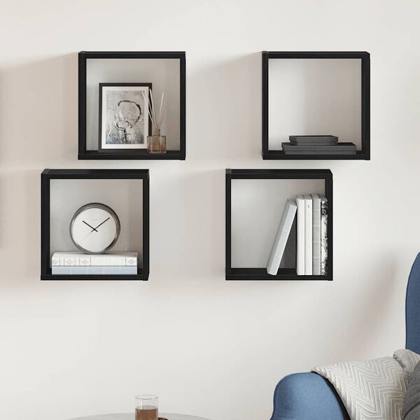 vidaXL Estantes c&uacute;bicos de pared 4 uds roble negro 30x15x30 cm