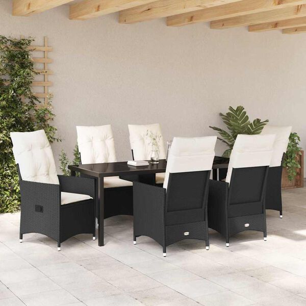 vidaXL Conjunto de Comedor de Jard&iacute;n 7 pcs Negro rat&aacute;n sint&eacute;tico