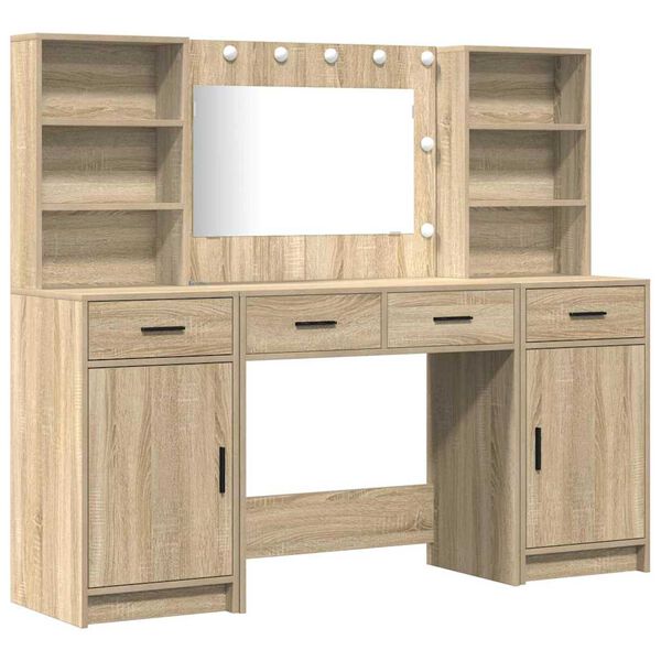vidaXL Conjunto de mesa de vestidor con LED 3 pcs Roble Sonoma