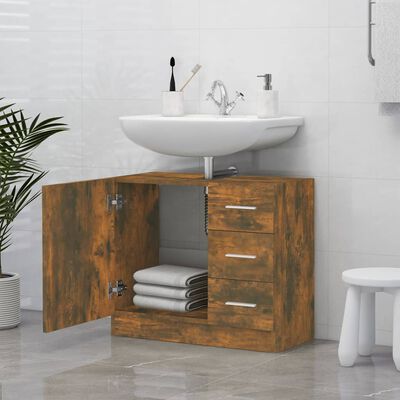 vidaXL Mueble de lavabo madera contrachapada roble ahumado 63x30x54 cm
