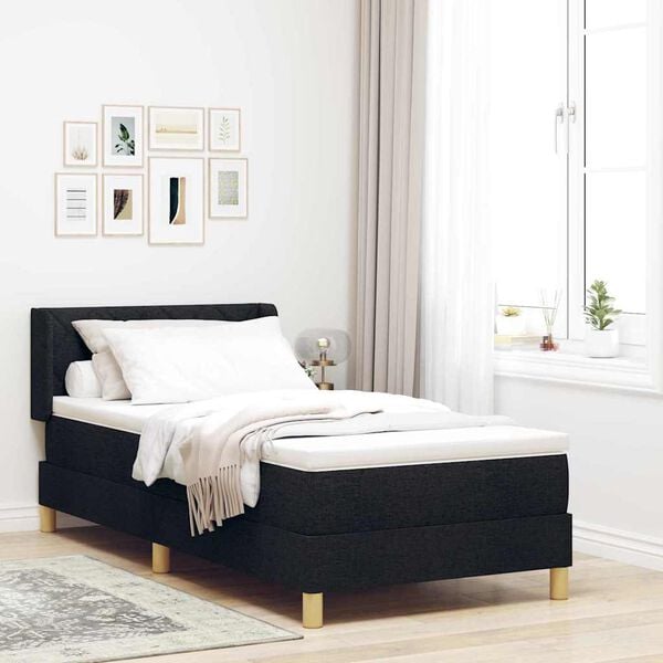 vidaXL Cama tipo Box Spring con colch&oacute;n Negro 200 x 90 cm Poli&eacute;ster