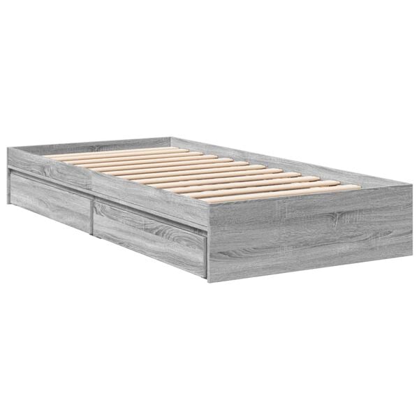 vidaXL Cama con cajones madera ingenier&iacute;a gris Sonoma 100x200 cm
