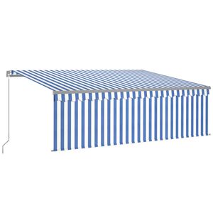 vidaXL Toldo retr&aacute;ctil manual con persiana azul y blanco 4x3 m